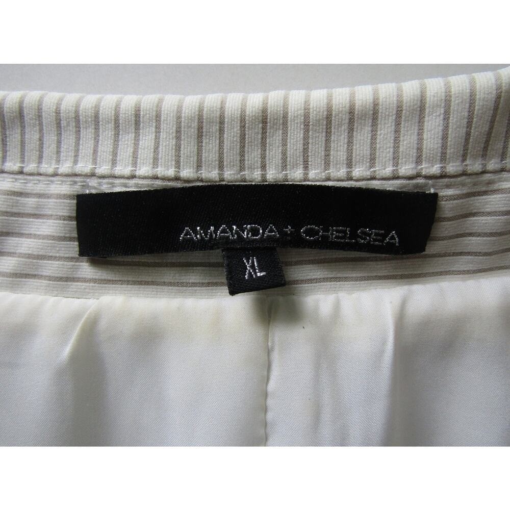Amanda + Chelsea Beige Pinstripe Blazer Women's XL Lined Two Button Career Jacke - Picture 4 of 8